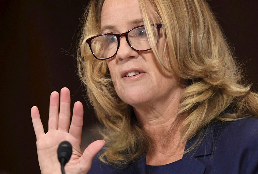 Christine Blasey Ford testifies to the Senate Judiciary Committee on Capitol Hill in Washington, Thursday, Sept. 27, 2018. (AP/Saul Loeb)