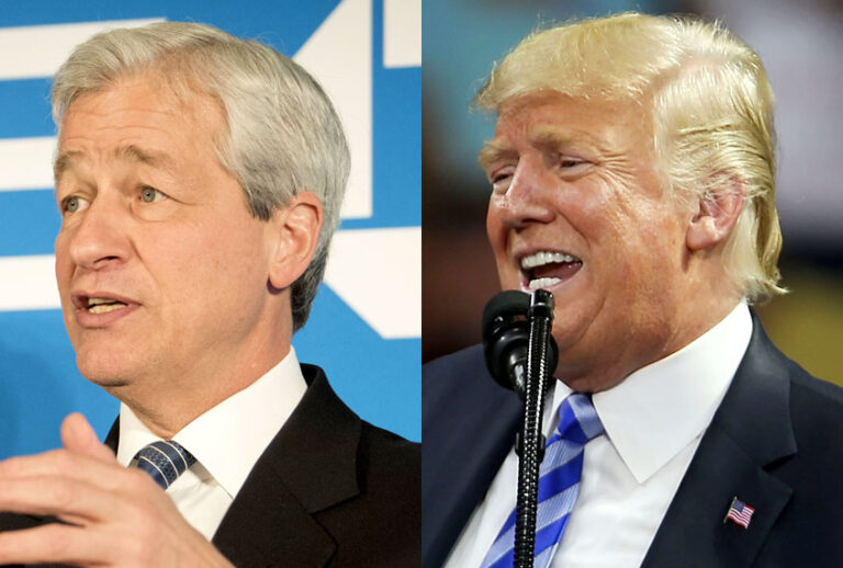Jamie Dimon; Donald Trump (AP/Kevin Wolf/Getty/Spencer Platt)