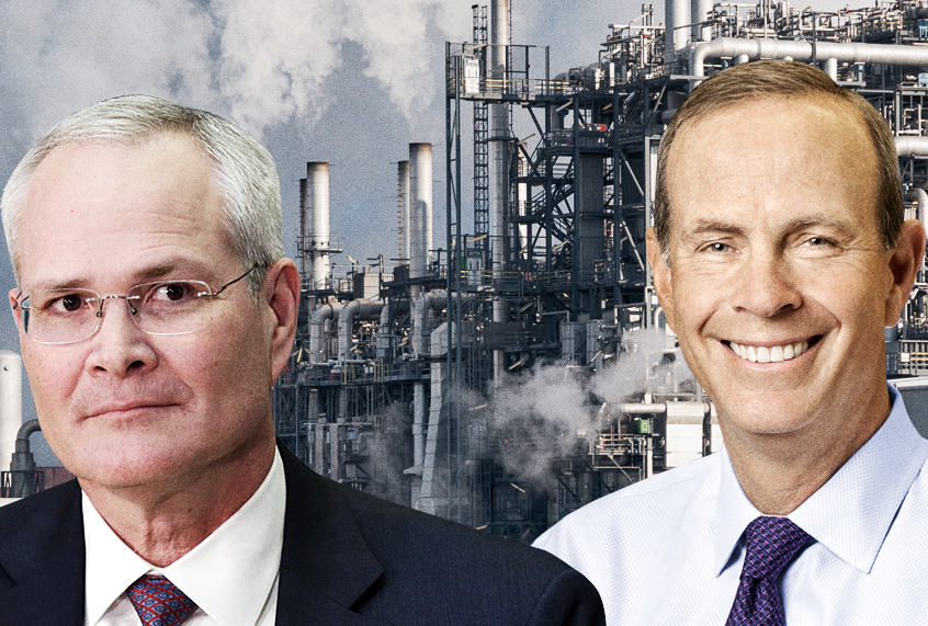 Exxon Mobil Chairman and CEO Darren Woods; Chevron Chairman and CEO, Michael K. Wirth (AP/Chevron Corporation/Shutterstock)