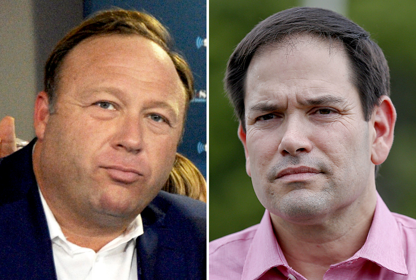 Alex Jones; Marco Rubio (Getty/Ben Jackson/AP/Marco Rubio)
