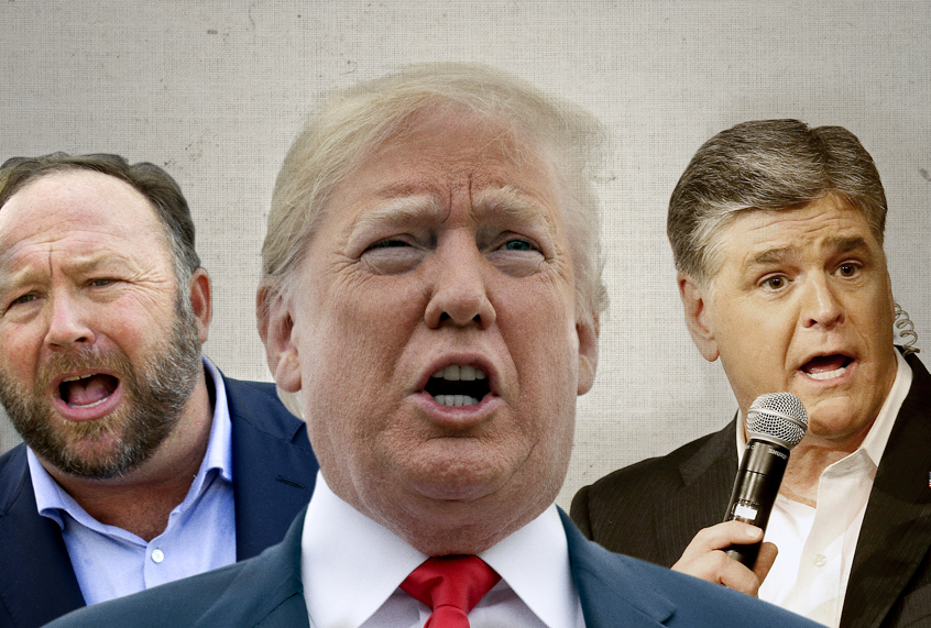 Alex Jones; Donald Trump; Sean Hannity (AP/Getty/Salon)