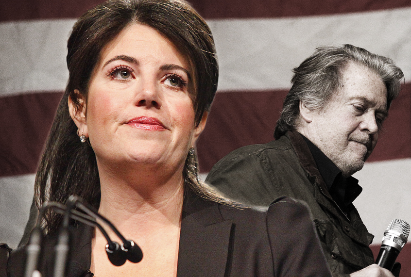 Monica Lewinsky; Steve Bannon (AP/Photo montage by Salon)