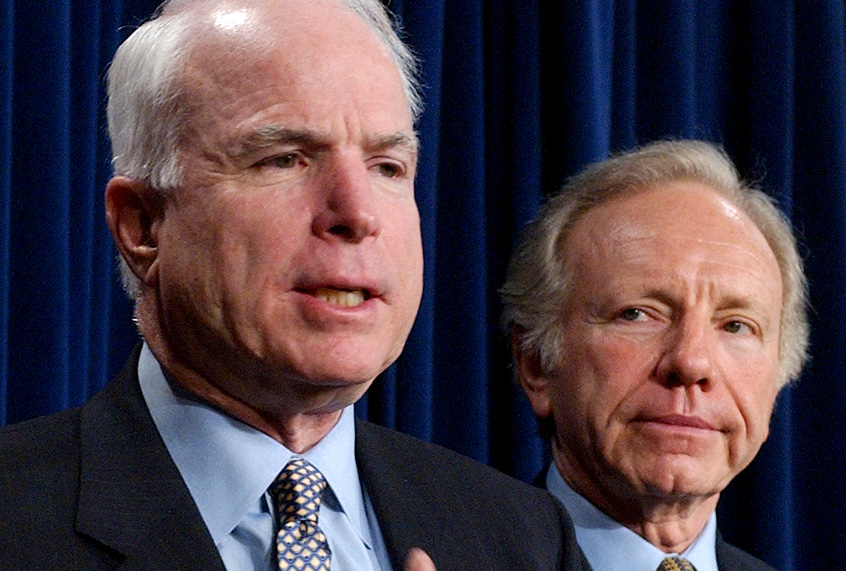 John McCain and Joseph Lieberman during a news conference in Washington, Jan. 8, 2002. (AP/Dennis Cook)