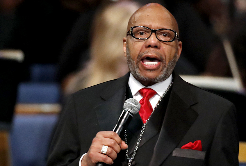 Rev. Jasper Williams, Jr., delivers the eulogy during the funeral service for Aretha Franklin at Greater Grace Temple, Aug. 31, 2018, in Detroit. (AP/Paul Sancya)