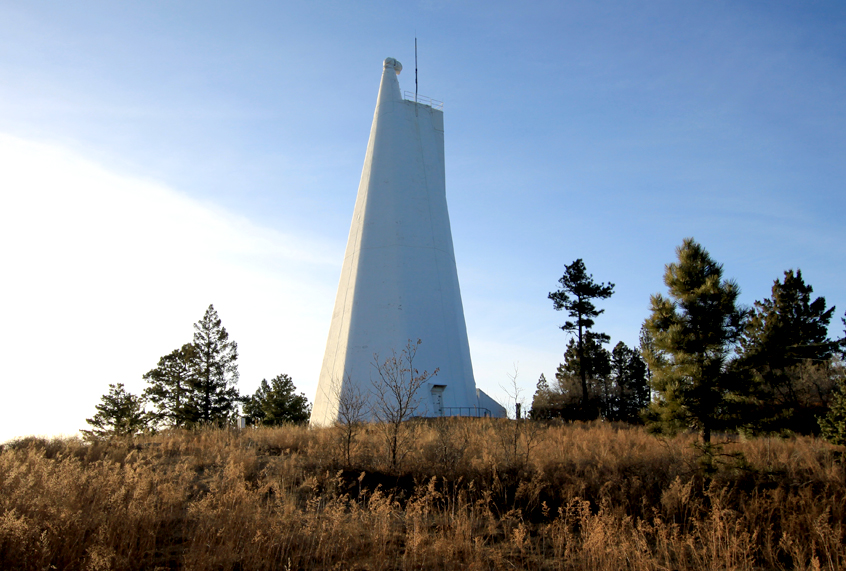 Sunset over the Dunn Solar Telescope in Sunspot, NM. Part of the National Solar Observatory at Sacramento Peak. (Wikimedia)