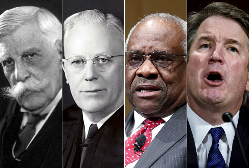 Oliver Wendell Holmes; Earl Warren; Clarence Thomas; Brett Kavanaugh (AP/Wikimedia)