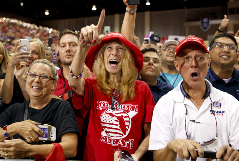 Supporters cheer as President Donald Trump arrives for a campaign rally. (AP/Evan Vucci)