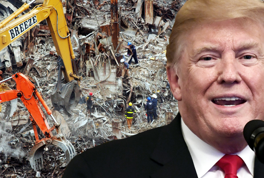 Workers remove debris in the rubble of the remains of the World Trade Center at ground zero. (AP/Susan Walsh/Louis Lanzano)