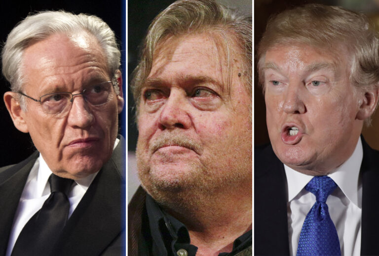 Bob Woodward; Steve Bannon; Donald Trump (AP/Getty)