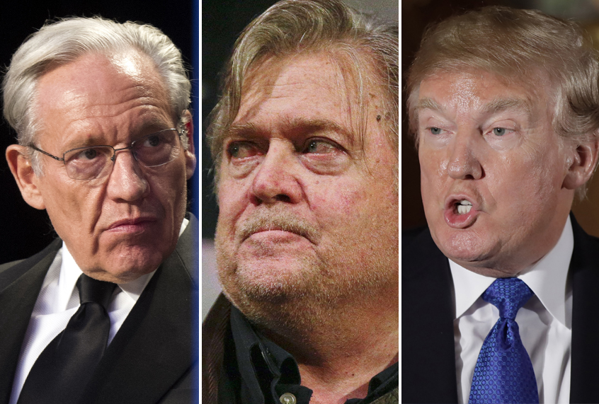 Bob Woodward; Steve Bannon; Donald Trump (AP/Getty)