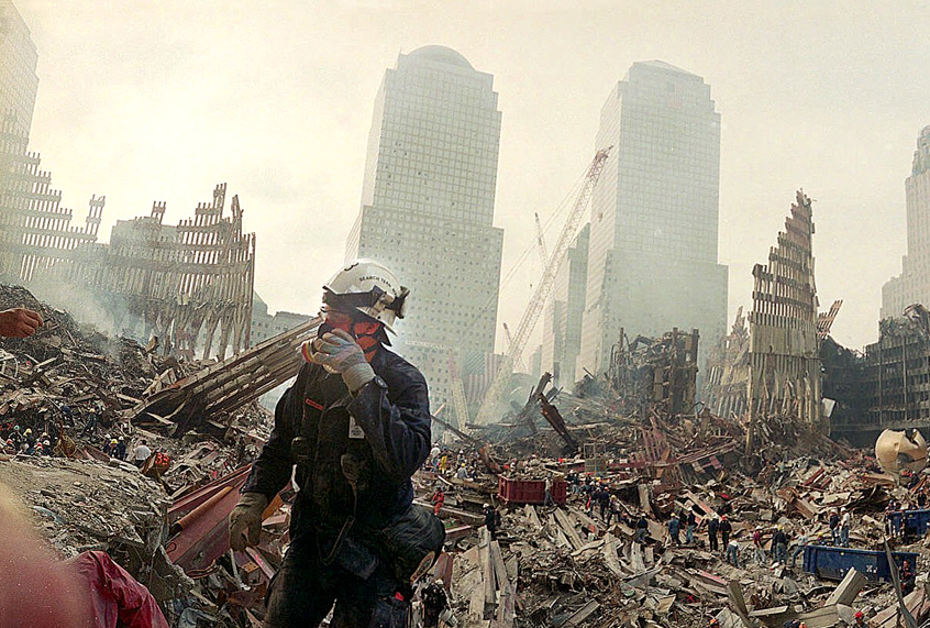 The tangle of debris in the pit that once was home to the World Trade Center on September 24, 2001. (AP/Ted S. Warren)