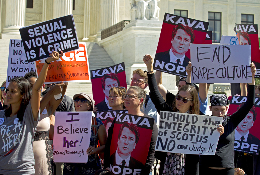Protesters rally against Supreme Court nominee Brett Kavanaugh as the Senate Judiciary Committee debates his confirmation, Sept. 28, 2018, at the Supreme Court in Washington. (AP/Jose Luis Magana)