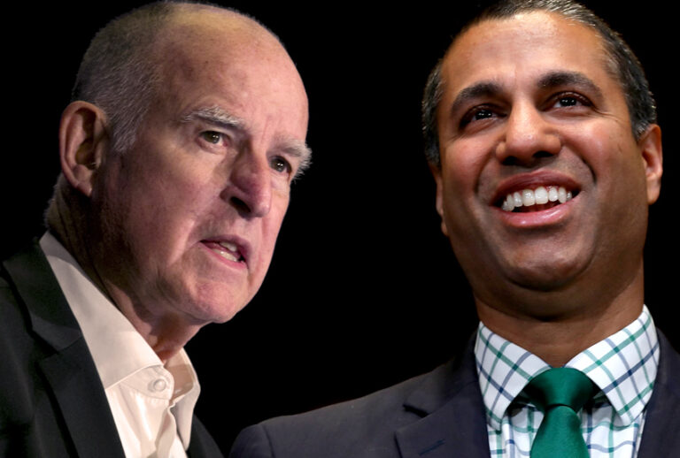Jerry Brown; Ajit Pai (AP/Getty/Salon)
