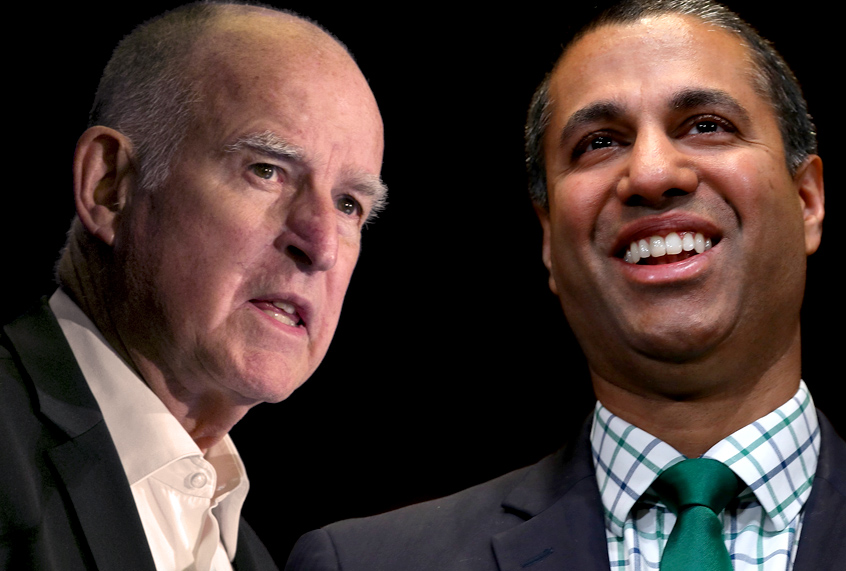 Jerry Brown; Ajit Pai (AP/Getty/Salon)