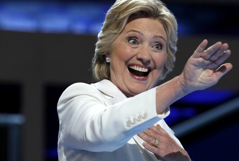 Hillary Clinton waves after addressing the delegates during the final day of the Democratic National Convention in Philadelphia, July 28, 2016. (AP/Carolyn Kaster)