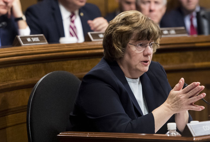 Phoenix prosecutor Rachel Mitchell questions Christine Blasey Ford during the Senate Judiciary Committee hearing, Sept. 27, 2018. (AP/Tom Williams)
