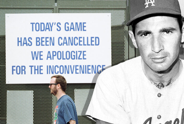 Sandy Koufax;  A sign telling fans that the Atlanta Braves-Houston Astros is canceled on four of the MLB strike in 1994. (AP/Salon)
