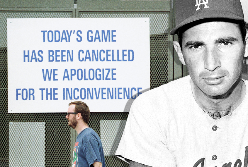 Sandy Koufax;  A sign telling fans that the Atlanta Braves-Houston Astros is canceled on four of the MLB strike in 1994. (AP/Salon)
