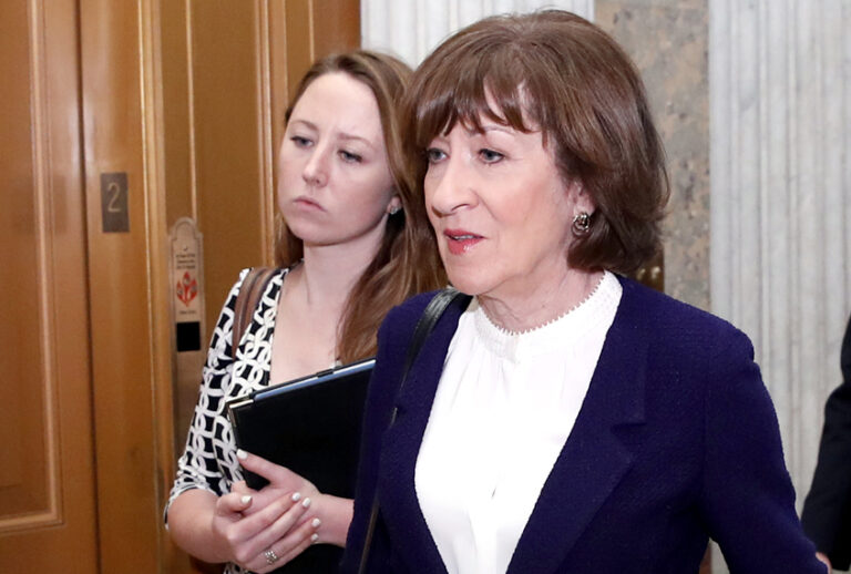 Sen. Susan Collins heads to the Senate floor for the vote on the confirmation vote of Supreme Court nominee Brett Kavanaugh, Oct. 6, 2018. (AP/Alex Brandon)