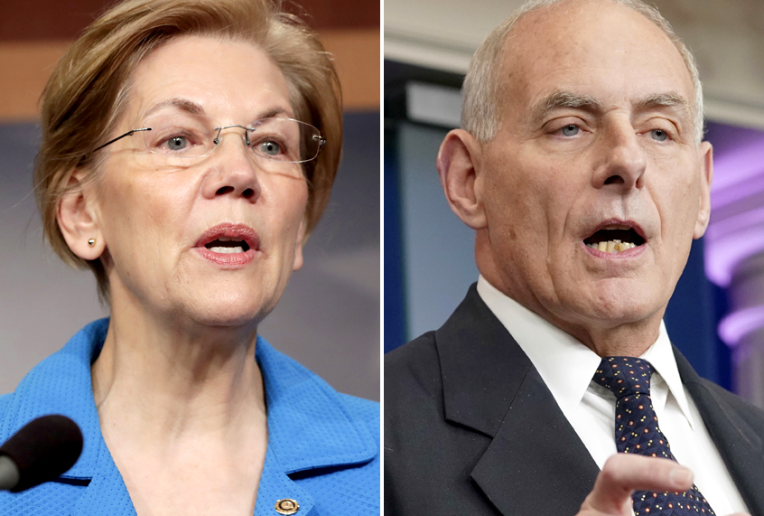 Elizabeth Warren; John F. Kelly (AP/J. Scott Applewhite/Pablo Martinez Monsivais)