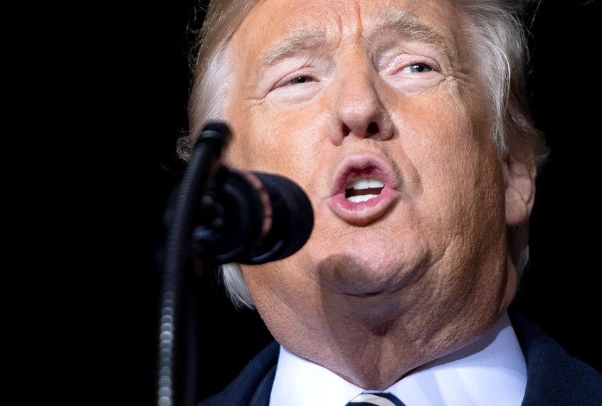 Donald Trump speaks during a campaign rally at Columbia Regional Airport in Columbia, Missouri, November 1, 2018. (Getty/Saul Loeb)