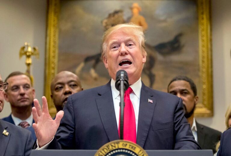President Donald Trump speaks about H. R. 5682, the "First Step Act" in the Roosevelt Room of the White House in Washington, Wednesday, Nov. 14, 2018, which would reform America's prison system. (AP/Andrew Harnik)
