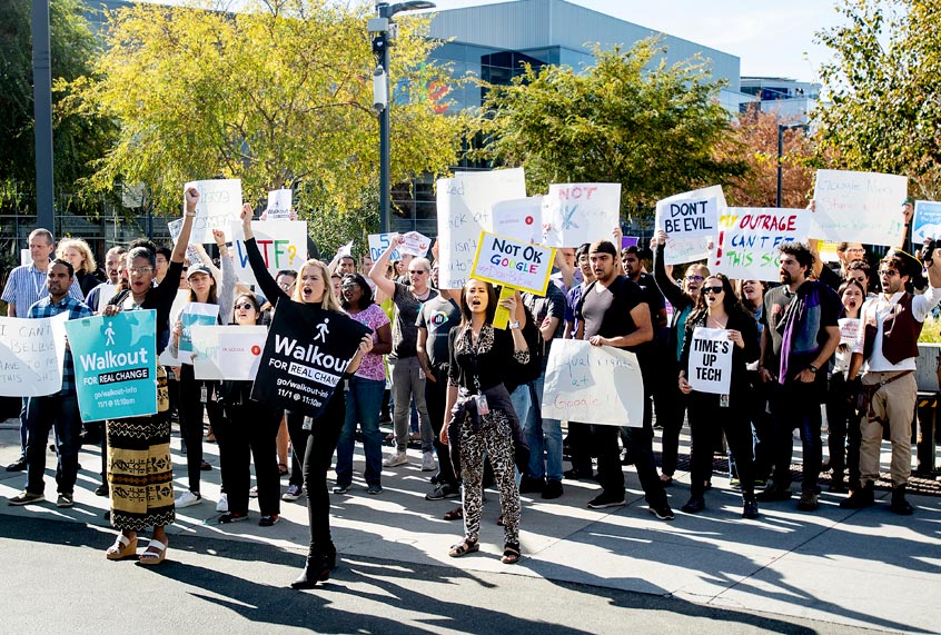 Workers protest against Google's handling of sexual misconduct allegations at the company's Mountain View, Calif., headquarters on Thursday, Nov. 1, 2018. (AP/Noah Berger)