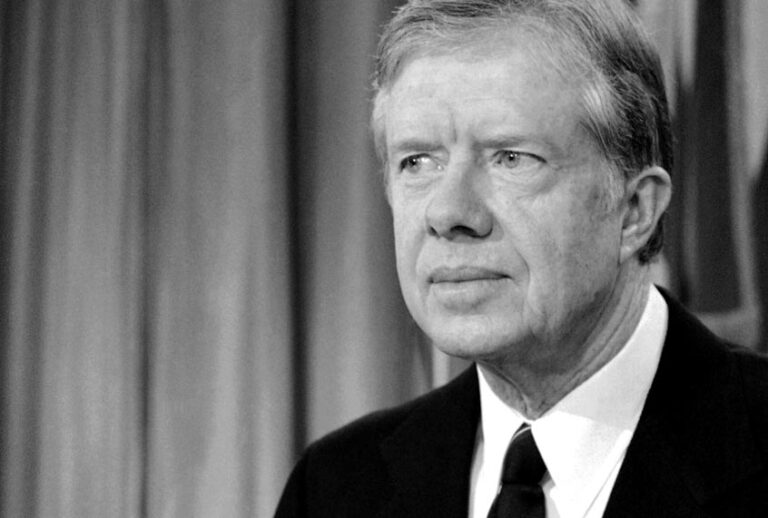 President Jimmy Carter just minutes before he addressed the nation from the Oval Office at the White House in Washington by radio and television, Jan. 4, 1980. The president announced a complete halt of shipments of U.S. high technology to the Soviet Union and a partial embargo on American grain sales because of the Russian intervention in Afghanistan. (AP/Barry Thumma)