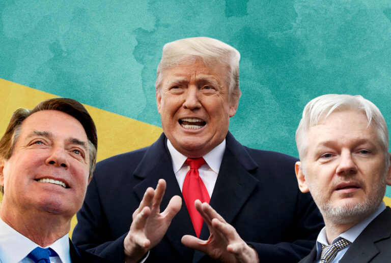 Paul Manafort; Donald Trump; Julian Assange (Getty/Photo Montage by Salon)