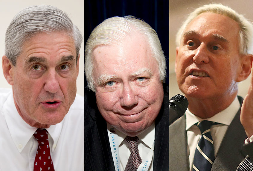 Robert Mueller: Jerome Corsi; Robert Stone (AP/Evan Vucci/Charles Sykes/Getty/Joe Raedle)