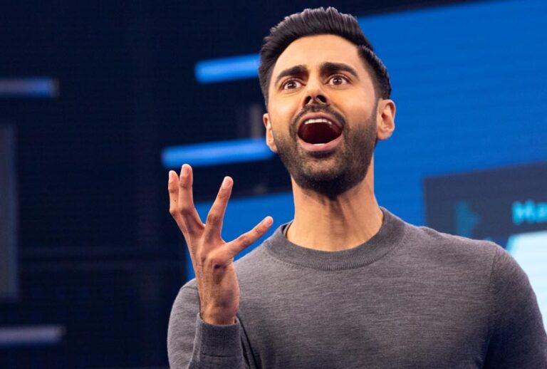Hasan Minhaj in "Patriot Act with Hasan Minhaj" (Cara Howe/Netflix)