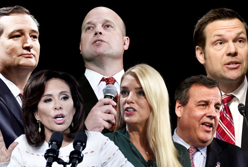 Ted Cruz; Matt Whitaker; Kris Kobach; Jeanine Pirro; Pam Bondi; Chris Christie (AP/Getty/Salon)