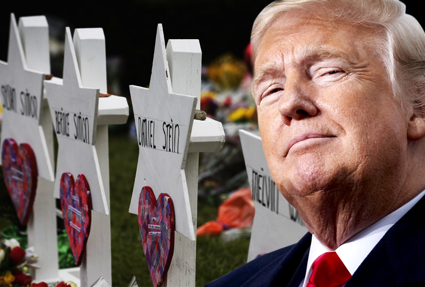 A memorial for victims of the mass shooting that killed 11 people and wounded 6 at the Tree Of Life Synagogue. (AP/Getty/Salon)
