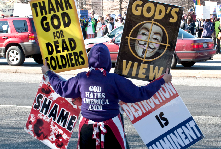 Members of the Westboro Baptist Church stage a protest across the street from Northwestern High School in Hyattsville, Maryland. (Getty/Nicholas Kamm)