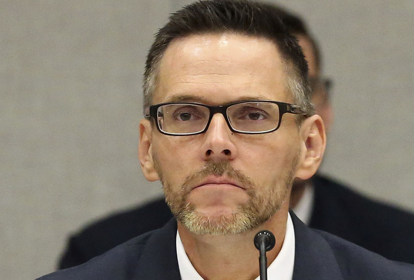 Criminal justice subcommittee chair Ross Spano, R-Dover, right, listens to Eric Friday of Florida Carry Inc. comment on a concealed weapons bill, Wednesday, March 15, 2017, in Tallahassee, Fla. (AP Photo/Steve Cannon) (AP)