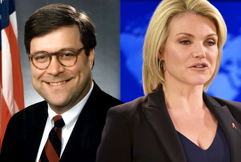 William P. Barr; Heather Nauert (Wikimedia/Getty/Mandel Ngan)