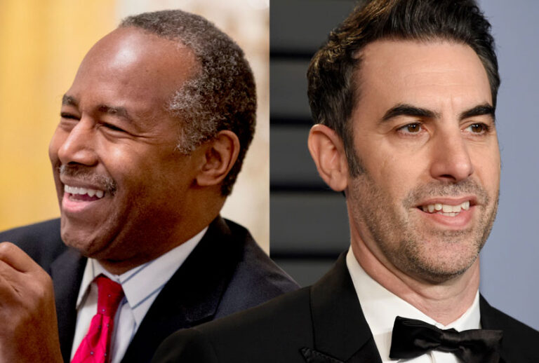 Ben Carson; Sacha Baron Cohen (AP/Andrew Harnik/Evan Agostini)