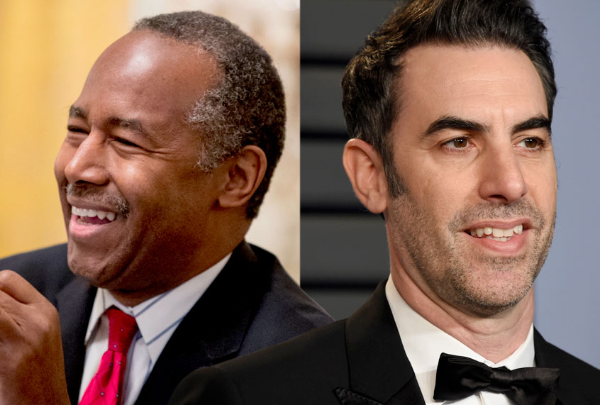Ben Carson; Sacha Baron Cohen (AP/Andrew Harnik/Evan Agostini)