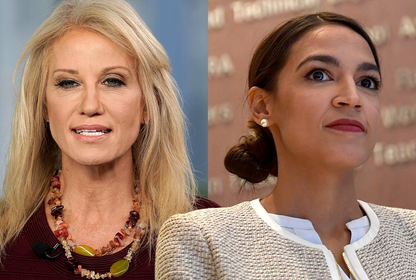 Kellyanne Conway; Alexandria Ocasio-Cortez (Getty/Alex Wong/Susan Walsh)