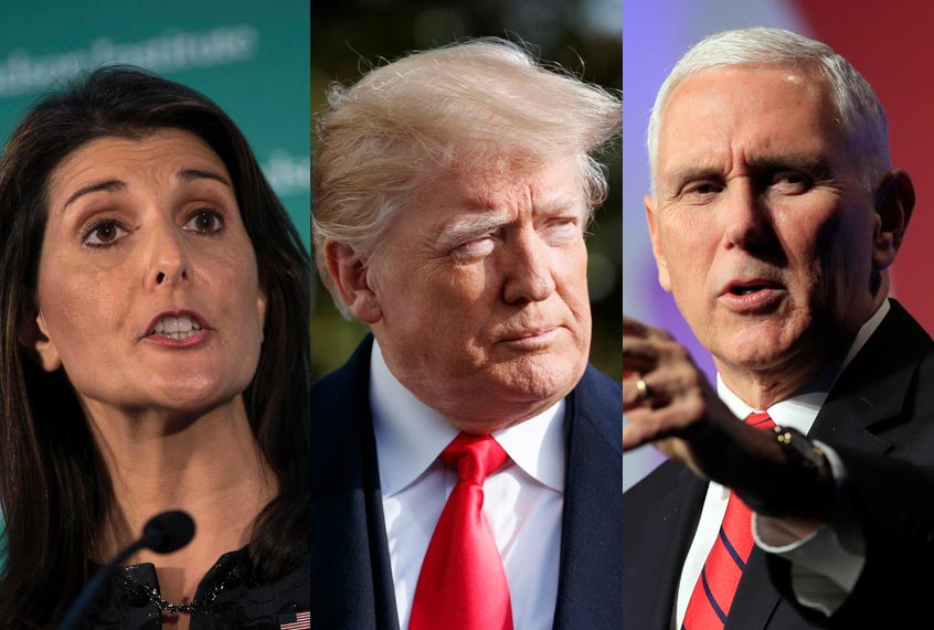 Nikki Haley; Donald Trump; Mike Pence (AP Photo)