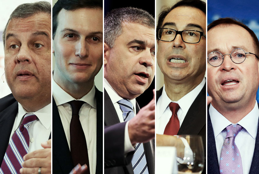 Chris Christie; Jared Kushner; David Bossie; Steve Mnuchin; Mick Mulvaney (AP/Getty)