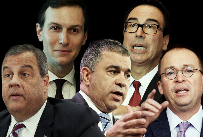 Jared Kushner; Steve Mnuchin; Chris Christie; David Bossie;  Mick Mulvaney (AP/Getty/Salon)