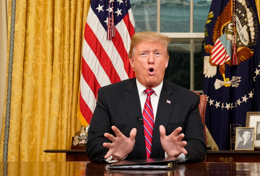 President Donald Trump speaks to the nation in his first prime-time address from the Oval Office of the White House on January 8, 2019 in Washington, DC. (Getty/Sandy Huffaker)