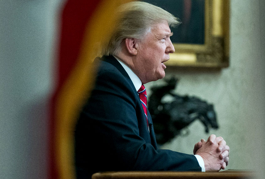 President Donald Trump speaks to the nation in his first-prime address from the Oval Office of the White House on January 8, 2019 in Washington, DC. (Getty/Kevin Dietsch)