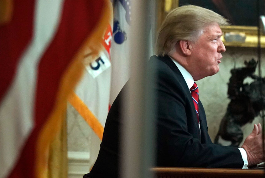 President Donald Trump speaks to the nation in his first-prime address from the Oval Office of the White House on January 8, 2019 in Washington, DC. (Getty/Kevin Dietsch)