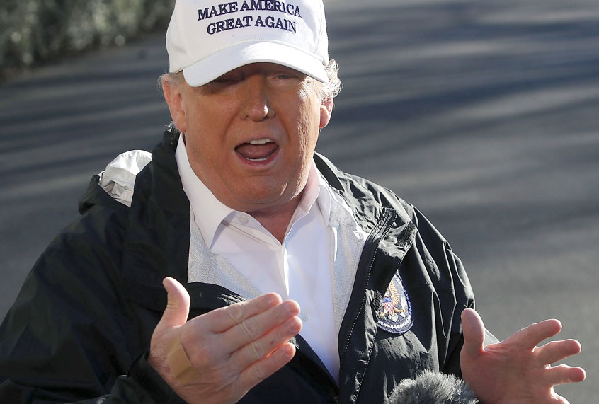 Donald Trump speaks to the media before departing on Marine One from the White House on January 10, 2019 in Washington, DC. (Getty/Mark Wilson)