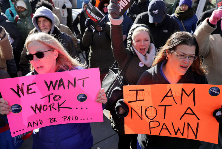 Hundreds of federal workers and contractors rally against the partial federal government shutdown outside the headquarters of the AFL-CIO January 10, 2019 in Washington, DC. (Getty/Chip Somodevilla)