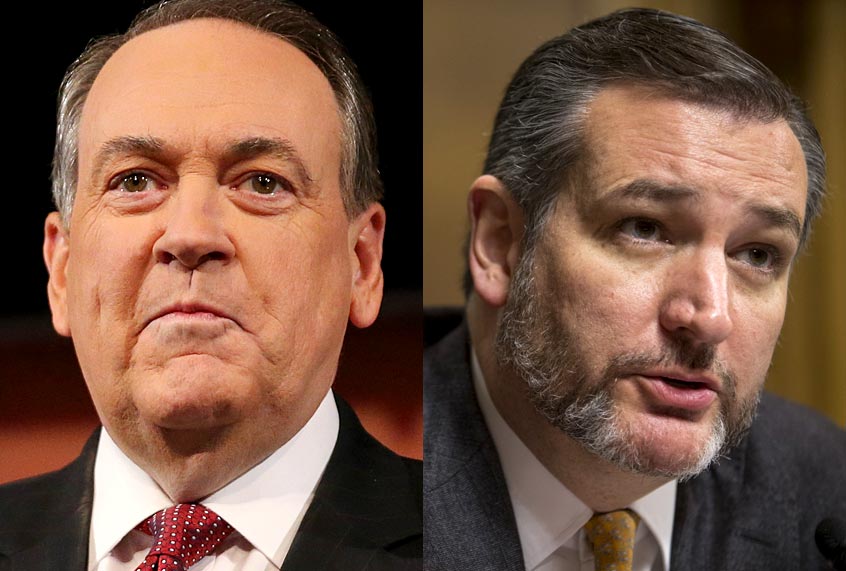 Mike Huckabee; Ted Cruz (Getty/Andrew Burton/Zach Gibson)