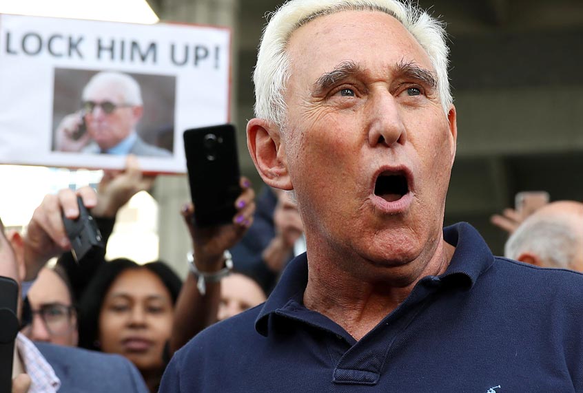 Roger Stone, a former advisor to President Donald Trump, speaks to the media after leaving the Federal Courthouse on January 25, 2019 in Fort Lauderdale, Florida. (Getty/Joe Raedle)