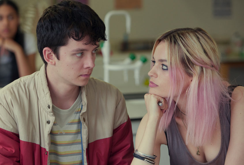 Asa Butterfield and Emma Mackey in "Sex Education" (Jon Hall/Netflix)
